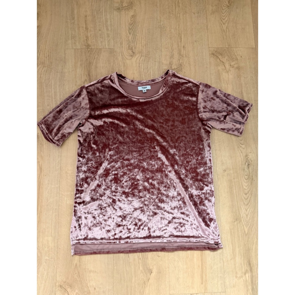 Kensie Jeans Womens Medium Dusty Rose Crushed Velvet Short Sleeve Crew Neck Top
